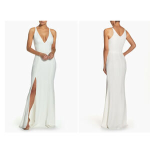 Dress the Population Iris Slit Crepe Gown in Off White Size Large NEW